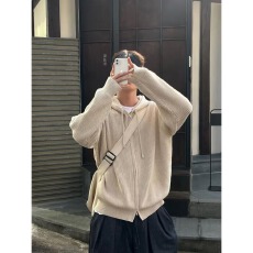 批发毛衣<b class='q'>开衫</b>】宽松续战带帽长袖青少年潮韩系休闲针织<b class='q'>男</b>生外套落肩袖