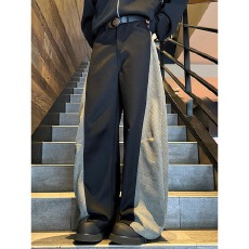 原版包边半松紧西裤拼接灯芯绒休闲龍盛直筒西裤宽松阔腿弯刀裤