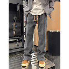 麦穗纹提花裤子美式领航春秋冬青少年直筒阔腿休闲运动长裤男