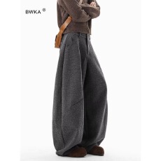 批发【高质量加厚毛呢西裤】宽松十八萝卜裤<b class='q'>男</b>女松紧高腰休闲哈伦长裤