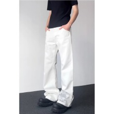 批发半松紧腰围】<b class='q'>美式</b>新风格复古战马刺绣微喇牛仔裤男女春秋<b class='q'>休闲</b>长裤