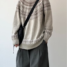 加厚版毛衣费尔岛二浩提花圆领针织衫男女宽松情侣休闲打底毛衣