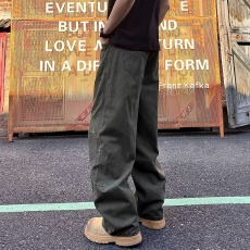 春秋壹潮坊美式复古水洗棉弯刀休闲裤男女阔腿工装裤宽松拖地裤