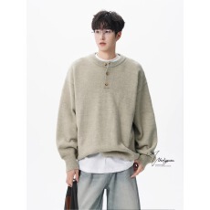 亨利领国潮毛衣男女春秋冬潮牌复古宽松慵懒感针织衫休闲内搭上衣