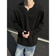 批发280克德绒包边】V领韦爵森长袖T恤男女春秋<b class='q'>冬</b>宽松保暖打底衫卫衣