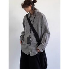 批发日系M4细格纹长袖<b class='q'>衬衫</b><b class='q'>男</b>女春秋慵懒风宽松简约<b class='q'>休闲</b>格子<b class='q'>衬衣</b>外套