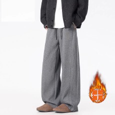 美式壹潮坊加绒卫裤男秋冬重磅保暖百搭休闲裤子拼接运动阔腿长裤