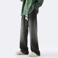 渐变玩裤牛仔裤男美式高街垂感拖地直筒裤宽松大码阔腿裤子春秋款