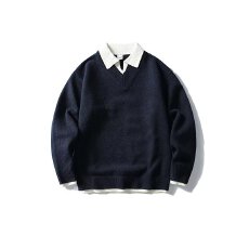 假两件南风街区衬衫领毛衣男春秋装新款慵懒风撞色翻领针织衫上衣