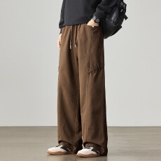 设计感潮流坊直筒工装裤男款潮牌宽松百搭纯色抽绳百搭休闲裤子