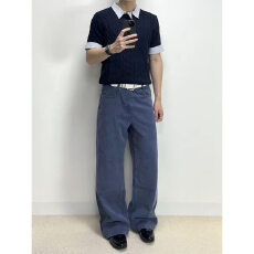 批发水洗棉】直筒巴鲁米牛仔裤男2026春夏<b class='q'>修身</b>运动长裤宽松阔腿弯刀裤