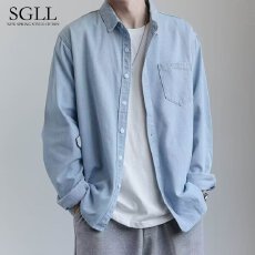 批发【牛仔衬衫男士蓝色复古牛仔衬衫男款宽松痞帅长袖外套2026新款