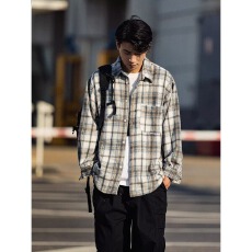 批发毛呢衬衫】春季凯尊度磨毛格子长袖衬衫男宽松休闲衬衣外套青少年