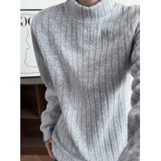 批发原版磨毛条】立体常青树半高领条纹卫衣<b class='q'>秋</b>冬男女宽松长袖打底上衣