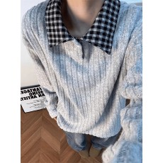 批发原版磨毛条薄款】假两件常青树polo领卫衣男款打底衫宽松内搭上衣