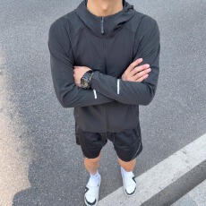 批发120克四面弹】春<b class='q'>秋</b>白茶与玫瑰轻薄风衣外套长袖拉链速干防风帽衫