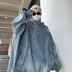 批发【牛仔<b class='q'>卫衣</b>连帽】情侣装玩裤外套男士春秋<b class='q'>潮牌</b>高街宽松帅气夹克衫