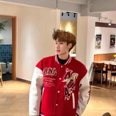 批发龙凤尼拼皮刺绣】棒球<b class='q'>服</b>男潮人邦春秋夹克宽松拼接休闲情侣外套