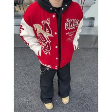 批发龙凤尼拼皮刺绣棒球<b class='q'>服</b>男潮人邦春秋夹克宽松拼接休闲情侣外套