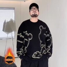 批发大码男装加绒】胖子新潮大码加肥加大宽松圆领长袖卫衣<b class='q'>春</b>秋上衣服