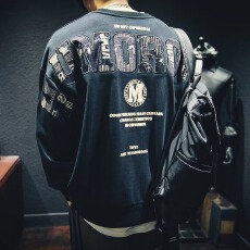 批发大码男装华棉刺绣】卫衣男新潮大码<b class='q'>春</b>秋宽松圆领加厚休闲百搭长袖