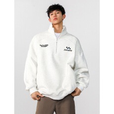 批发华棉380克卫衣】半拉链大弟短袖t恤男<b class='q'>春</b>秋宽松polo领慵懒半袖外套