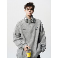 批发华棉380克卫衣半拉链大弟短袖t恤男<b class='q'>春</b>秋宽松polo领慵懒半袖外套