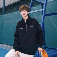 批发华棉380克卫衣半拉链大弟短袖t恤男<b class='q'>春</b>秋宽松polo领慵懒半袖外套