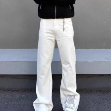 批发牛仔裤刺绣绑带巴鲁米微喇男美式高街vibe喇叭修身工装裤子<b class='q'>冬</b>季