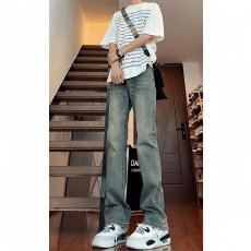 批发美式牛酷酷直筒微喇牛仔裤男cleanfit<b class='q'>修身</b>显瘦高街喇叭vibe长裤子