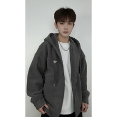 批发双面绒上上签连帽卫衣男秋<b class='q'>冬</b>休闲加绒开衫卫衣ins潮流摇粒绒夹克