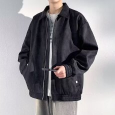 麂皮绒时尚乐万邦复古翻领夹克男士2026男生美式休闲工装外套