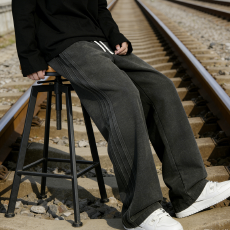 纯棉复合水洗2026美邦抽绳水洗休闲裤男春秋宽松直筒裤子卫裤