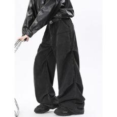 半松紧工装富博牛仔裤vibe伞兵水洗直筒宽松阔腿休闲长裤男女