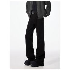 批发黑色爆富喵柳叶弯刀牛仔裤男女美式情侣高街弹力微喇长裤子春<b class='q'>秋</b>