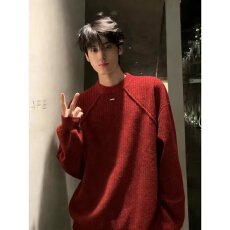 批发纯北极绒】马年鹿野纯色圆领毛衣男春秋冬加厚扣针织衫内搭打底衫