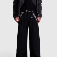 250克半松紧西裤廓形街头弯刀西裤阔腿裤男休闲裤挺阔抗皱长裤