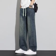 批发美式使命者高街抽绳牛仔裤男春<b class='q'>秋</b>2026潮牌痞帅炸街宽松直筒裤子