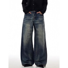 美式美邦阔腿牛仔裤男女春季新款高街设计感宽松垂感直筒拖地裤子