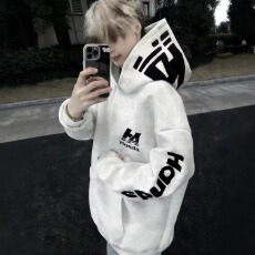 华棉复合美式008高街字母刺绣连帽卫衣男宽松情侣款学生外套