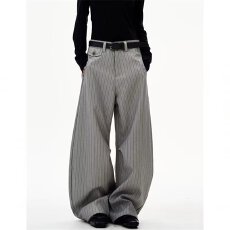 批发原版质量包边西裤】条纹经典西裤<b class='q'>男</b>2026宽松长裤子弯刀休闲<b class='q'>西装</b>裤