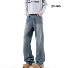 批发<b class='q'>春</b>季浩威磨烂水洗复古牛仔裤男宽松阔腿直筒2026cleanfit休闲长裤