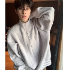 批发15支高密度针织】长袖艺汐套头高领毛衣开衫外套男2026春秋冬立领