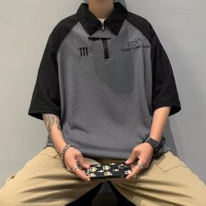 批发华夫格绣花】polo衫<b class='q'>男</b>共惠短袖t恤2026夏季拼接<b class='q'>男</b>生翻领半袖<b class='q'>体恤</b>T