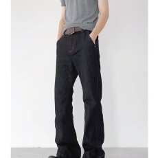 批发高质量红边微喇牛仔裤】直筒九哥裤子男简约宽松休闲高街vibe垂感