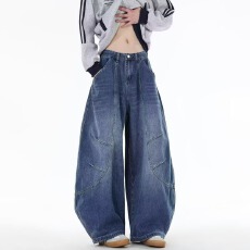 批发美式富博复古弯刀廓形牛仔裤男潮牌休闲宽松baggy阔腿直筒镰刀裤