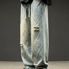 批发2026潮轩批发春<b class='q'>秋</b>牛仔裤男弯刀直筒阔腿裤高街复古高中学生长裤子