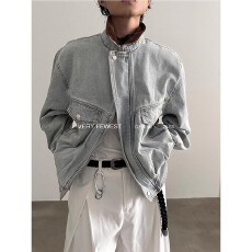 批发雪花工艺牛仔外套】翻领前言日记廓形夹克立领牛仔衣男女春秋上衣