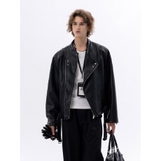 批发垫肩皮衣】机车黑衣立领短款皮衣夹克外套男春秋季高级感酷帅穿搭