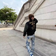 批发龙凤呢拼皮刺绣】街头左手嘻哈字母棒球服外套男女同款夹棉夹克潮